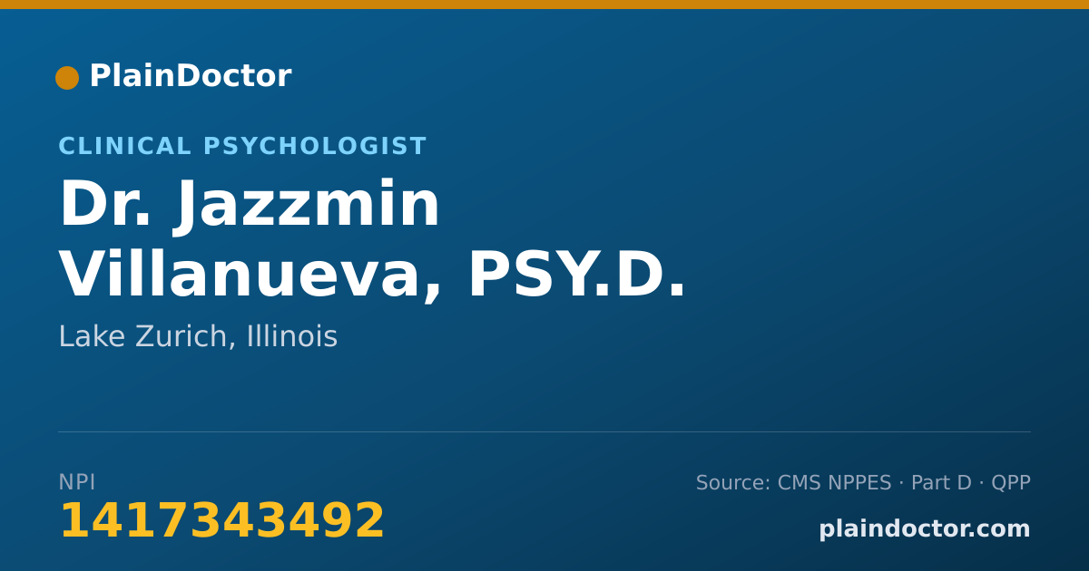 Shareable card for Jazzmin Villanueva, PSY.D. - Clinical Psychologist, Lake Zurich, IL