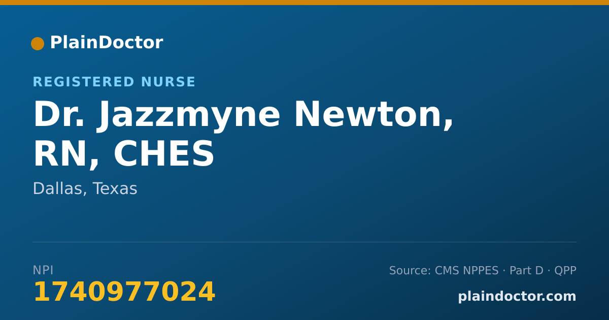 Shareable card for Jazzmyne Newton, RN, CHES - Registered Nurse, Dallas, TX