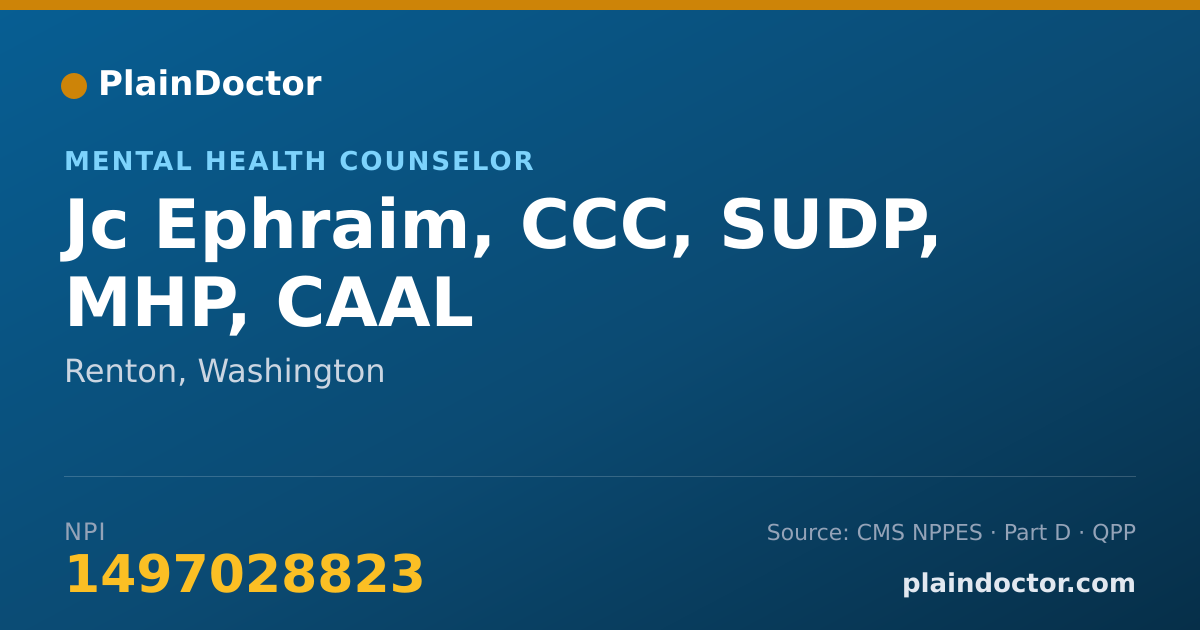 Shareable card for Jc Ephraim, CCC, SUDP, MHP, CAAL - Mental Health Counselor, Renton, WA