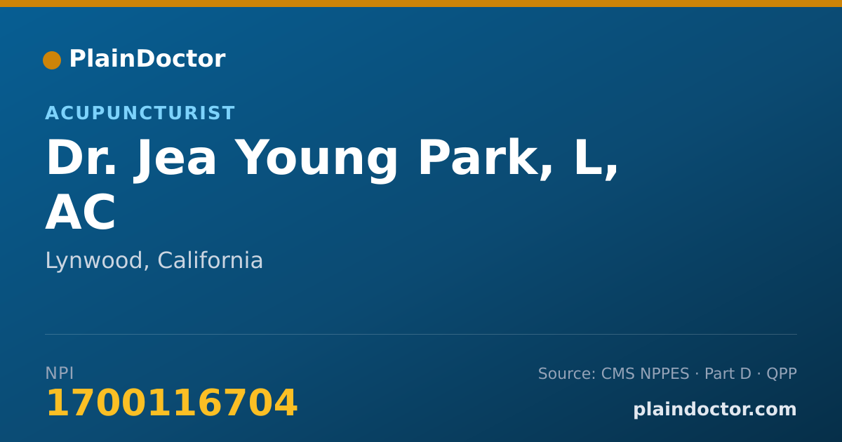 Shareable card for Jea Young Park, L, AC - Acupuncturist, Lynwood, CA