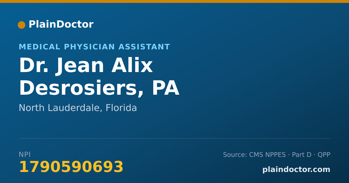 Shareable card for Jean Alix Desrosiers, PA - Medical Physician Assistant, North Lauderdale, FL