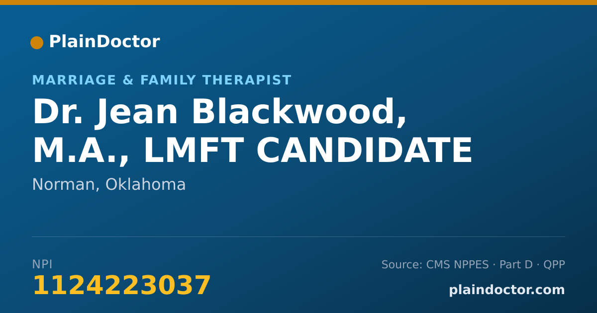 Shareable card for Jean Blackwood, M.A., LMFT CANDIDATE - Marriage & Family Therapist, Norman, OK