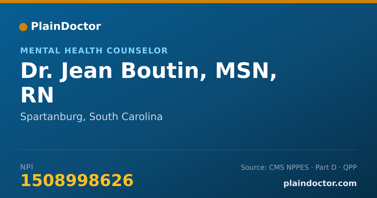 Shareable card for Jean Boutin, MSN, RN - Mental Health Counselor, Spartanburg, SC