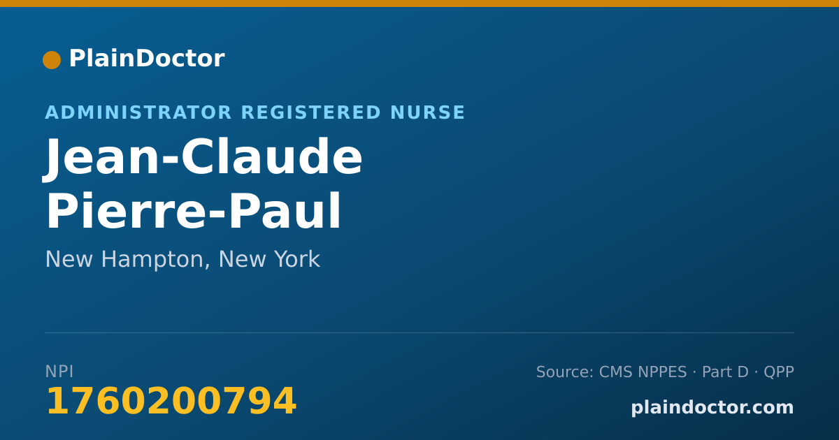 Shareable card for Jean-Claude Pierre-Paul - Administrator Registered Nurse, New Hampton, NY