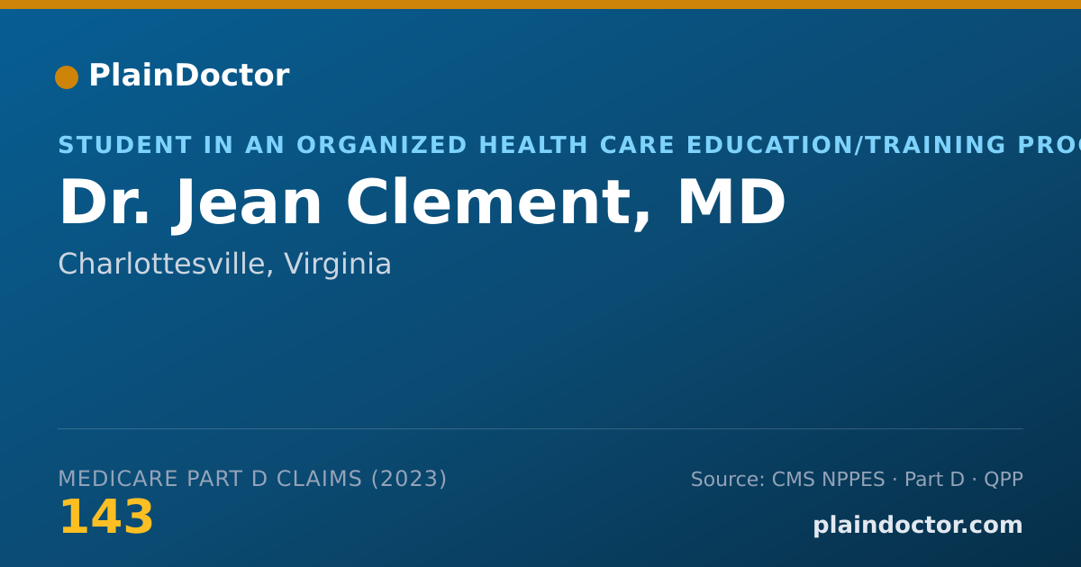 Shareable card for Jean Clement, MD - Student in an Organized Health Care Education/Training Program, Charlottesville, VA