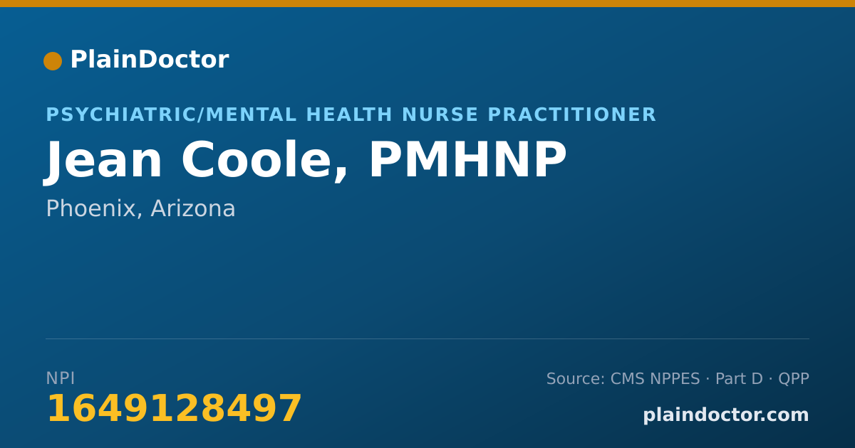 Shareable card for Jean Coole, PMHNP - Psychiatric/Mental Health Nurse Practitioner, Phoenix, AZ