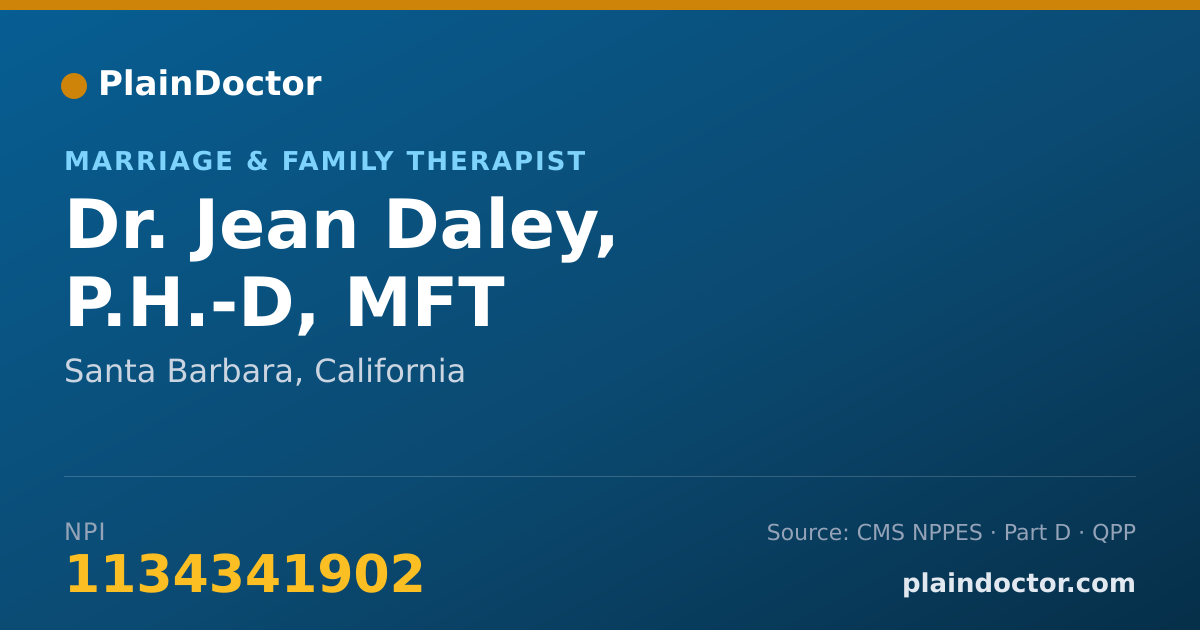 Shareable card for Jean Daley, P.H.-D, MFT - Marriage & Family Therapist, Santa Barbara, CA