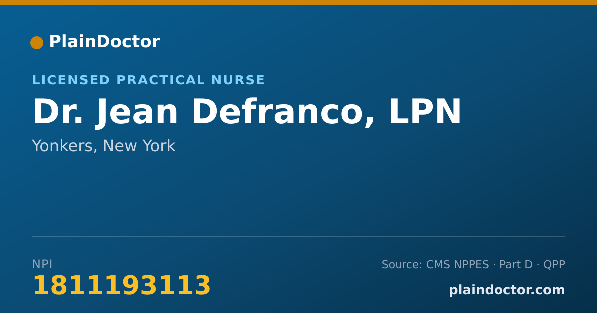 Shareable card for Jean Defranco, LPN - Licensed Practical Nurse, Yonkers, NY
