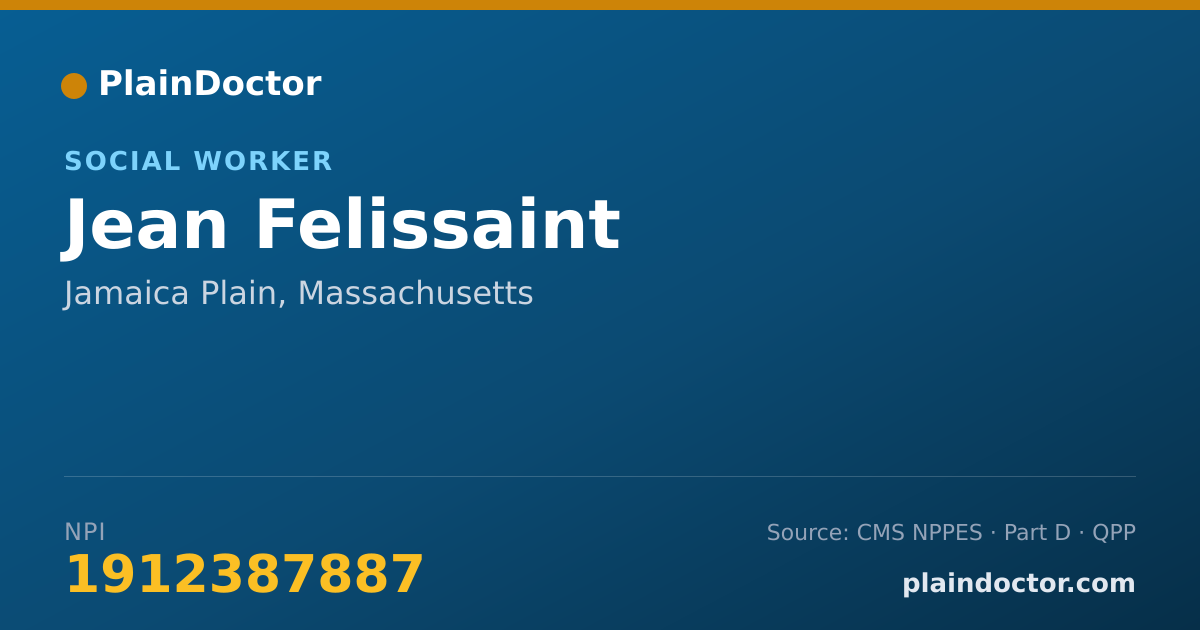 Shareable card for Jean Felissaint - Social Worker, Jamaica Plain, MA