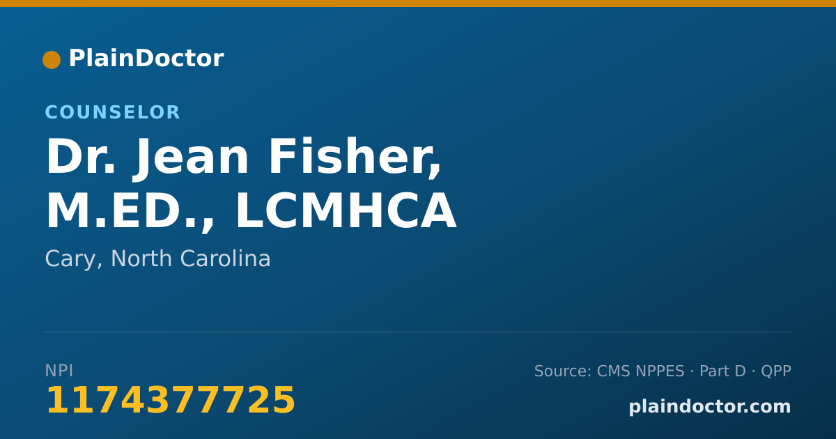 Shareable card for Jean Fisher, M.ED., LCMHCA - Counselor, Cary, NC