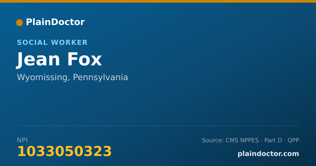 Shareable card for Jean Fox - Social Worker, Wyomissing, PA