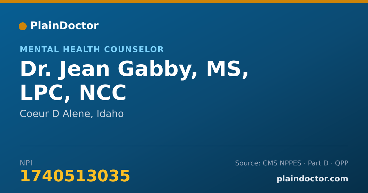 Shareable card for Jean Gabby, MS, LPC, NCC - Mental Health Counselor, Coeur D Alene, ID