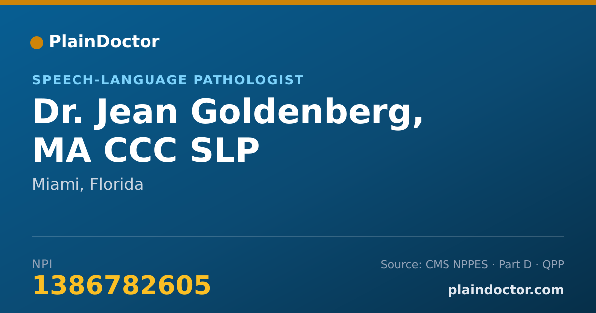 Shareable card for Jean Goldenberg, MA CCC SLP - Speech-Language Pathologist, Miami, FL