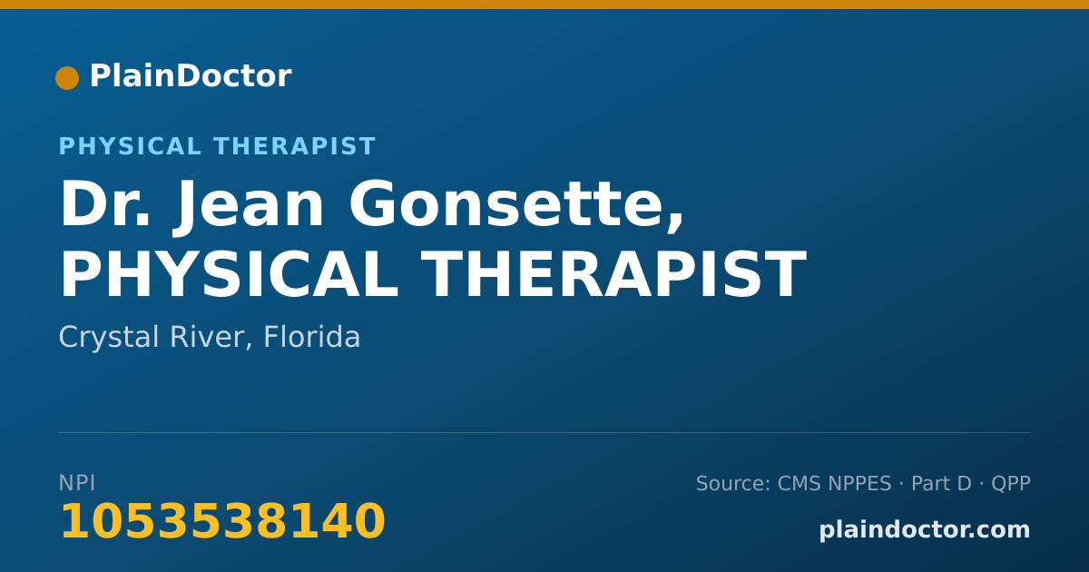 Shareable card for Jean Gonsette, PHYSICAL THERAPIST - Physical Therapist, Crystal River, FL