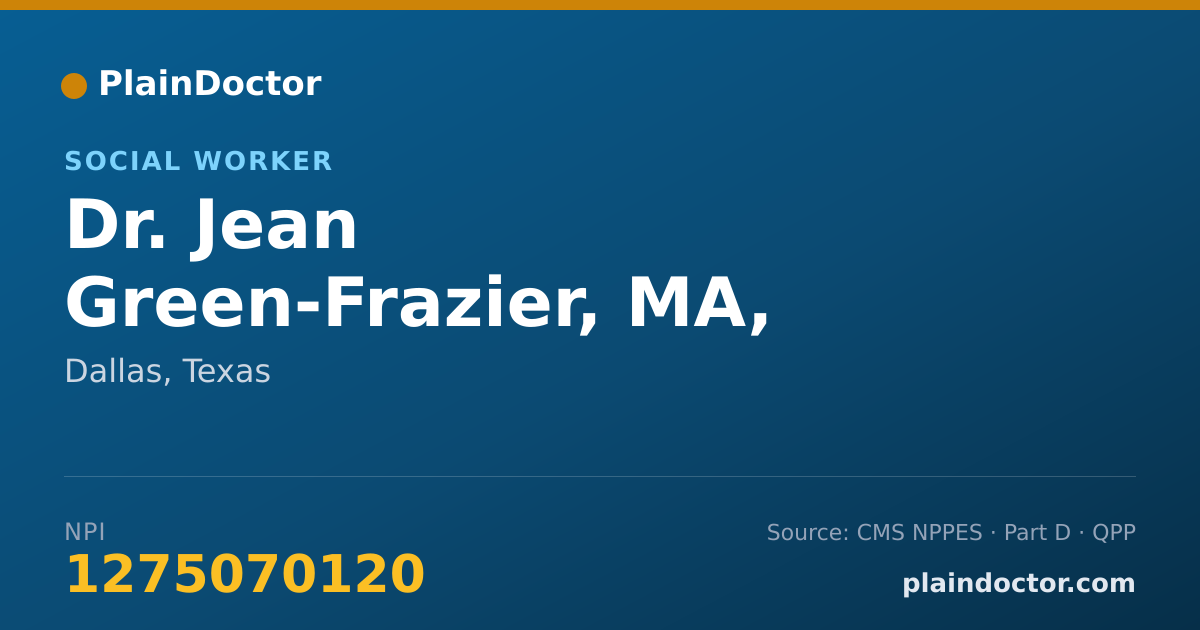 Shareable card for Jean Green-Frazier, MA, QMHP - Social Worker, Dallas, TX