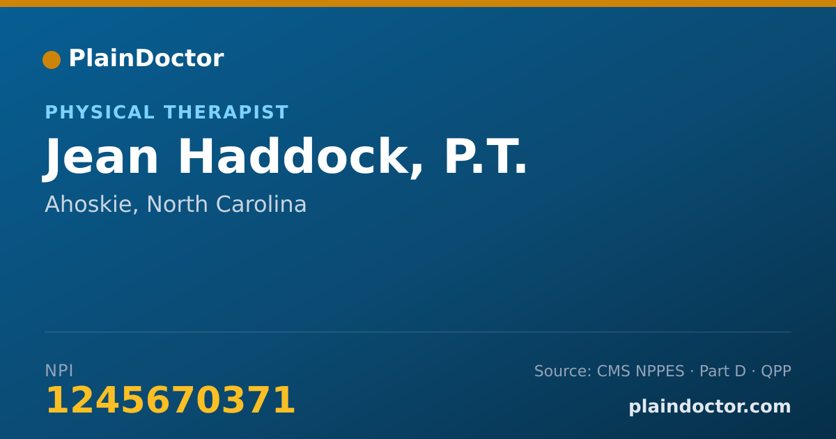 Shareable card for Jean Haddock, P.T. - Physical Therapist, Ahoskie, NC