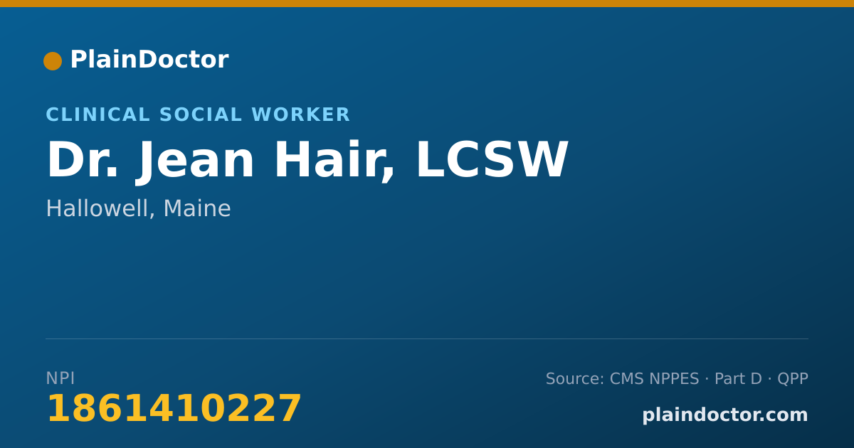 Shareable card for Jean Hair, LCSW - Clinical Social Worker, Hallowell, ME