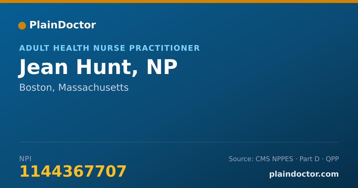 Shareable card for Jean Hunt, NP - Adult Health Nurse Practitioner, Boston, MA