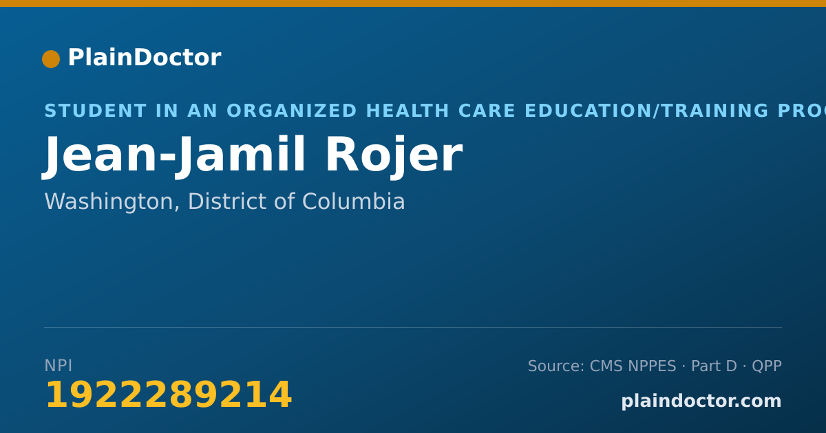 Shareable card for Jean-Jamil Rojer - Student in an Organized Health Care Education/Training Program, Washington, DC