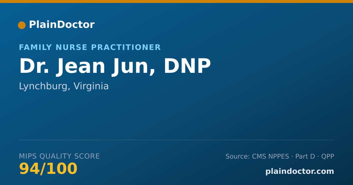 Shareable card for Jean Jun, DNP - Family Nurse Practitioner, Lynchburg, VA