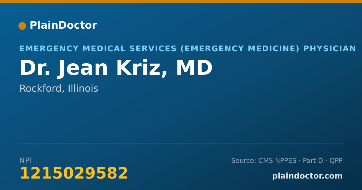 Shareable card for Jean Kriz, MD - Emergency Medical Services (Emergency Medicine) Physician, Rockford, IL