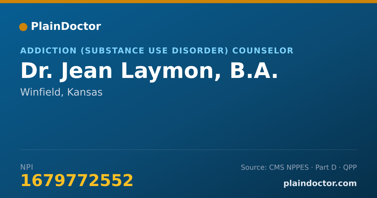 Shareable card for Jean Laymon, B.A. - Addiction (Substance Use Disorder) Counselor, Winfield, KS
