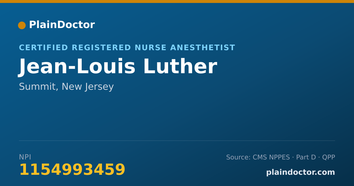 Shareable card for Jean-Louis Luther - Certified Registered Nurse Anesthetist, Summit, NJ