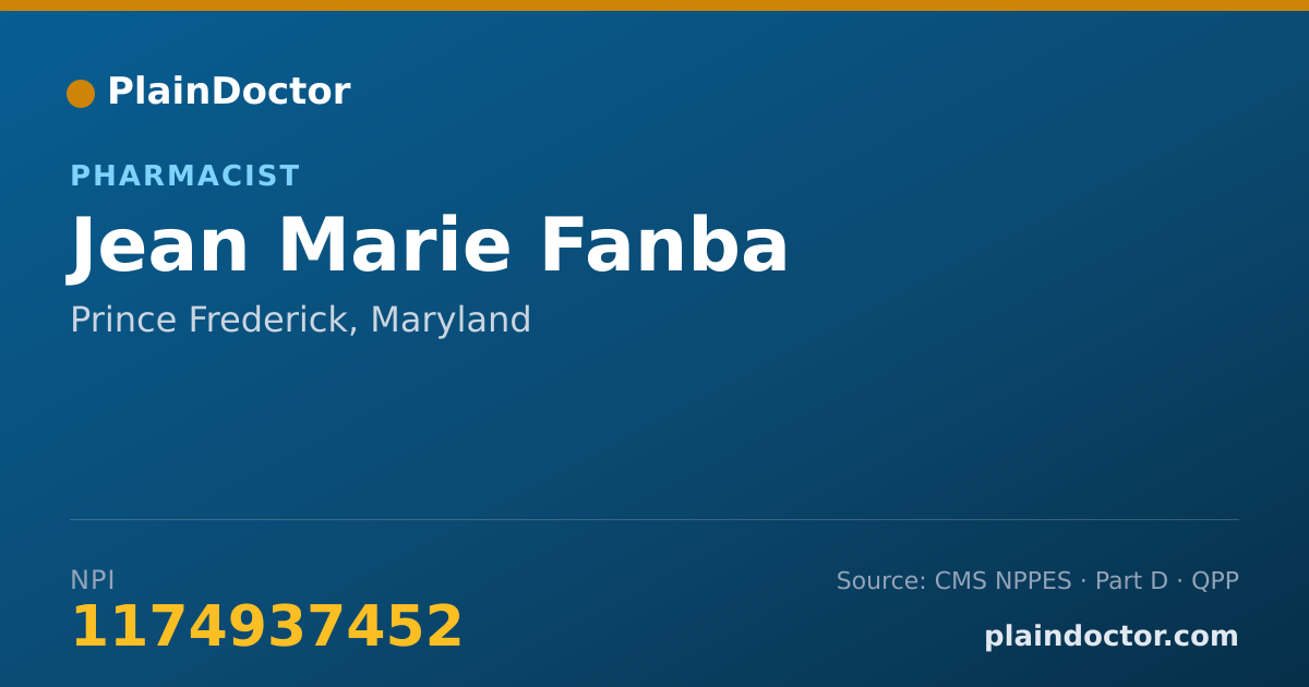 Shareable card for Jean Marie Fanba - Pharmacist, Prince Frederick, MD