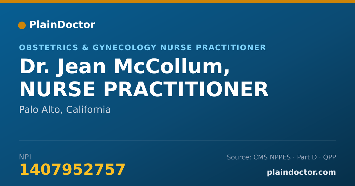 Shareable card for Jean McCollum, NURSE PRACTITIONER - Obstetrics & Gynecology Nurse Practitioner, Palo Alto, CA