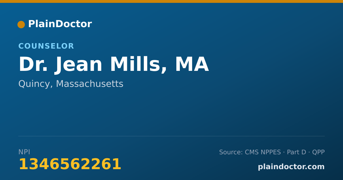 Shareable card for Jean Mills, MA - Counselor, Quincy, MA