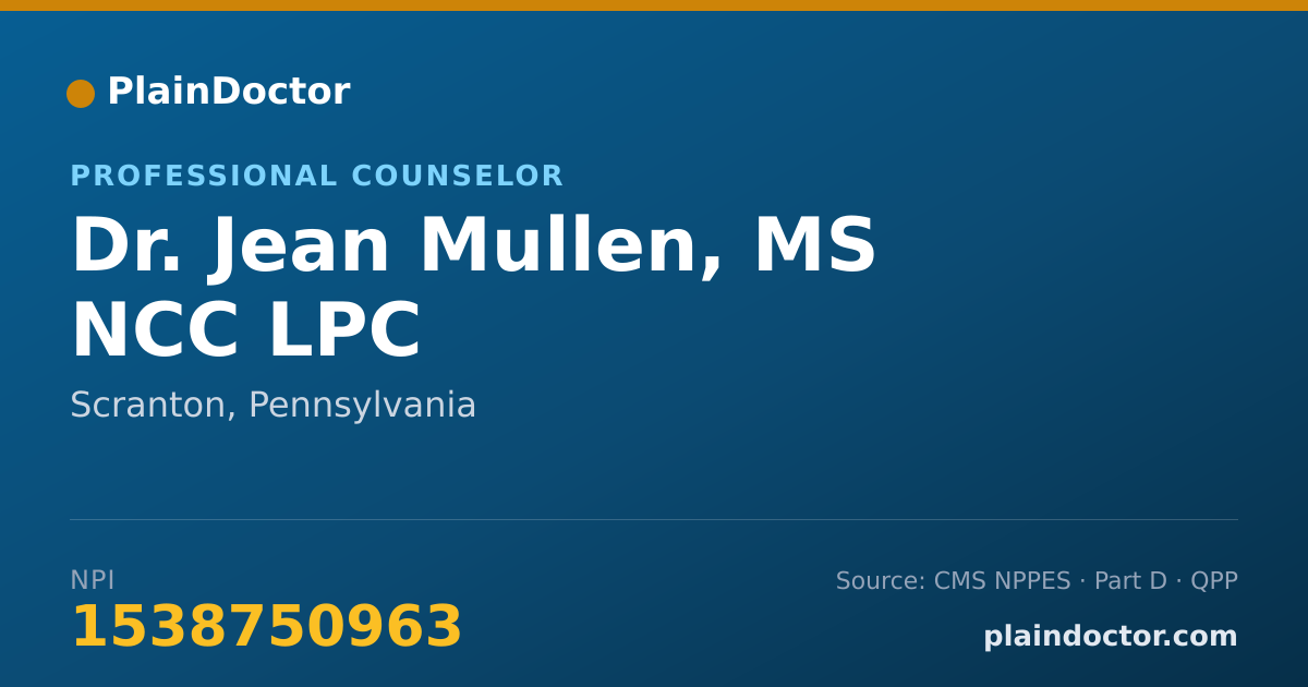 Shareable card for Jean Mullen, MS NCC LPC - Professional Counselor, Scranton, PA