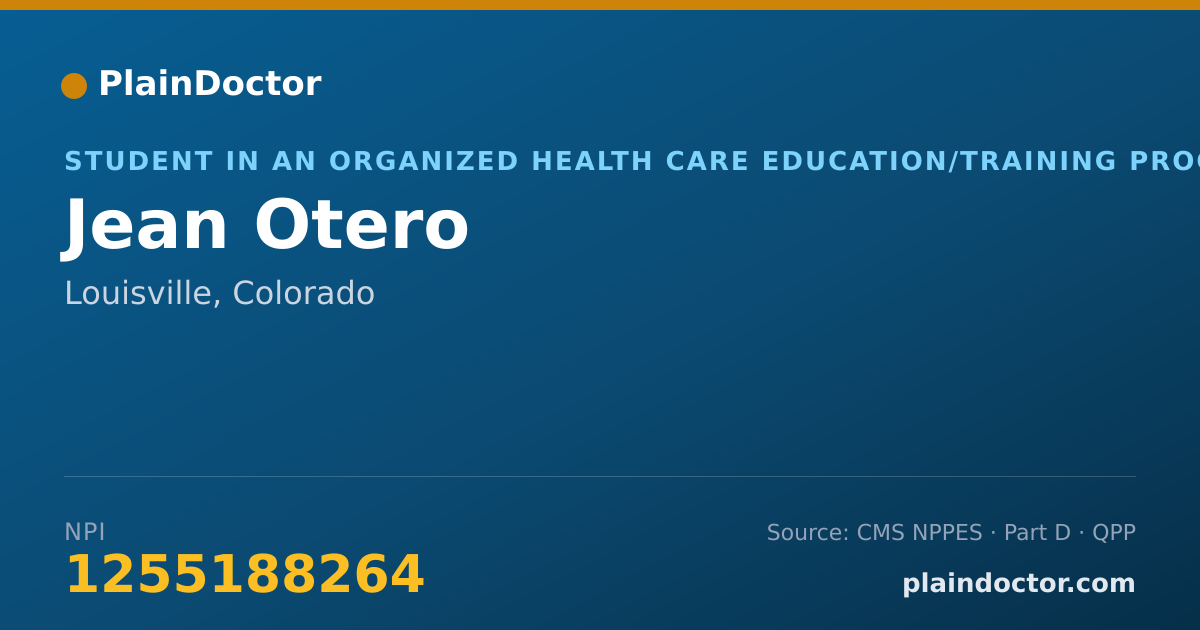 Shareable card for Jean Otero - Student in an Organized Health Care Education/Training Program, Louisville, CO