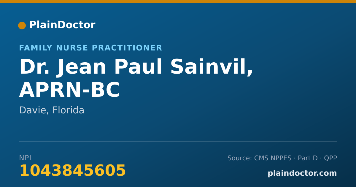 Shareable card for Jean Paul Sainvil, APRN-BC - Family Nurse Practitioner, Davie, FL