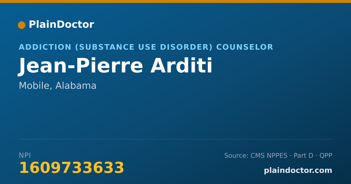 Shareable card for Jean-Pierre Arditi - Addiction (Substance Use Disorder) Counselor, Mobile, AL
