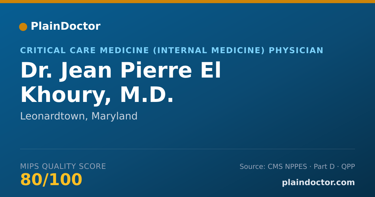 Shareable card for Jean Pierre El Khoury, M.D. - Critical Care Medicine (Internal Medicine) Physician, Leonardtown, MD
