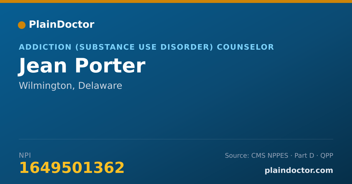 Shareable card for Jean Porter - Addiction (Substance Use Disorder) Counselor, Wilmington, DE