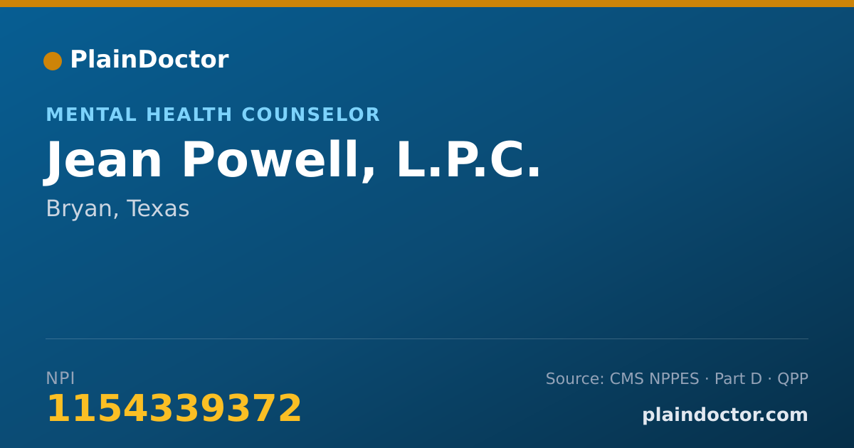 Shareable card for Jean Powell, L.P.C. - Mental Health Counselor, Bryan, TX