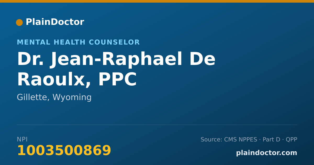 Shareable card for Jean-Raphael De Raoulx, PPC - Mental Health Counselor, Gillette, WY
