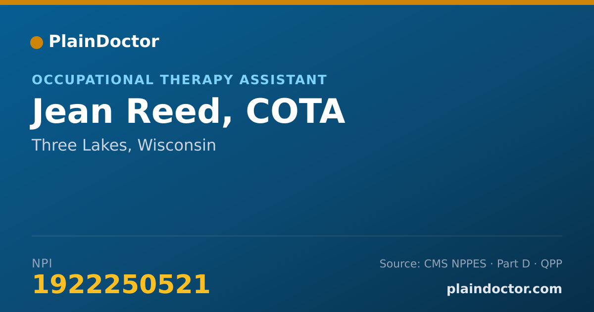 Shareable card for Jean Reed, COTA - Occupational Therapy Assistant, Three Lakes, WI