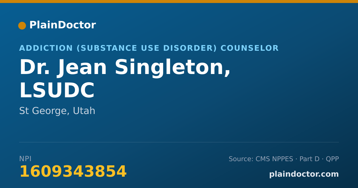 Shareable card for Jean Singleton, LSUDC - Addiction (Substance Use Disorder) Counselor, St George, UT