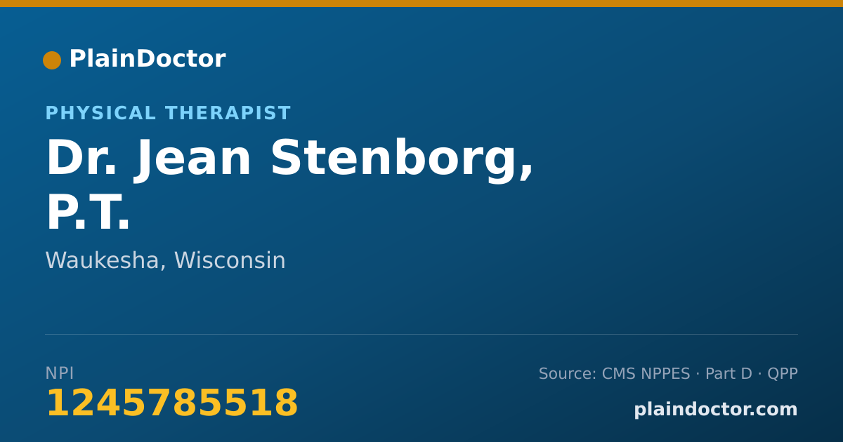 Shareable card for Jean Stenborg, P.T. - Physical Therapist, Waukesha, WI