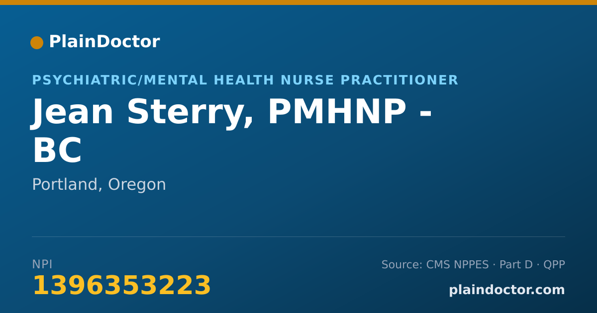 Shareable card for Jean Sterry, PMHNP - BC - Psychiatric/Mental Health Nurse Practitioner, Portland, OR