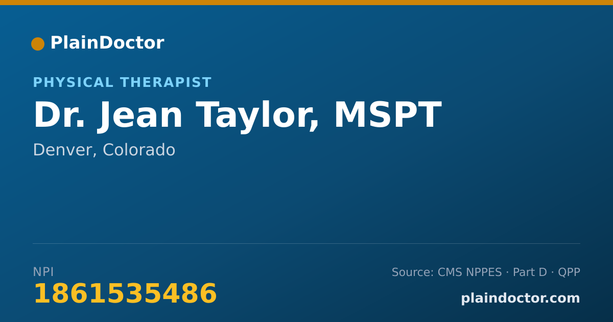 Shareable card for Jean Taylor, MSPT - Physical Therapist, Denver, CO
