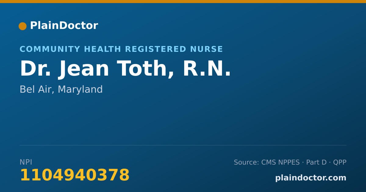 Shareable card for Jean Toth, R.N. - Community Health Registered Nurse, Bel Air, MD