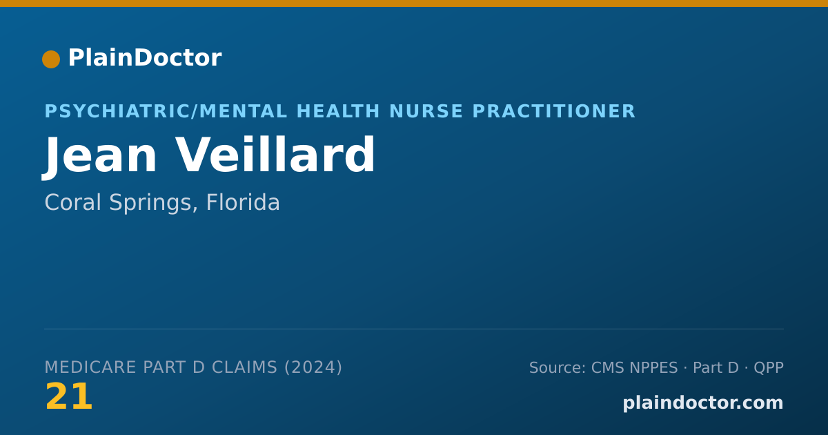Shareable card for Jean Veillard - Psychiatric/Mental Health Nurse Practitioner, Coral Springs, FL