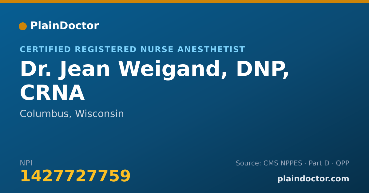 Shareable card for Jean Weigand, DNP, CRNA - Certified Registered Nurse Anesthetist, Columbus, WI