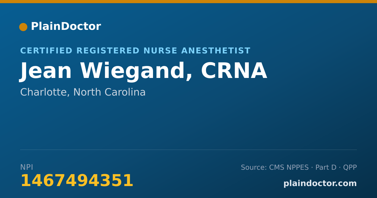 Shareable card for Jean Wiegand, CRNA - Certified Registered Nurse Anesthetist, Charlotte, NC