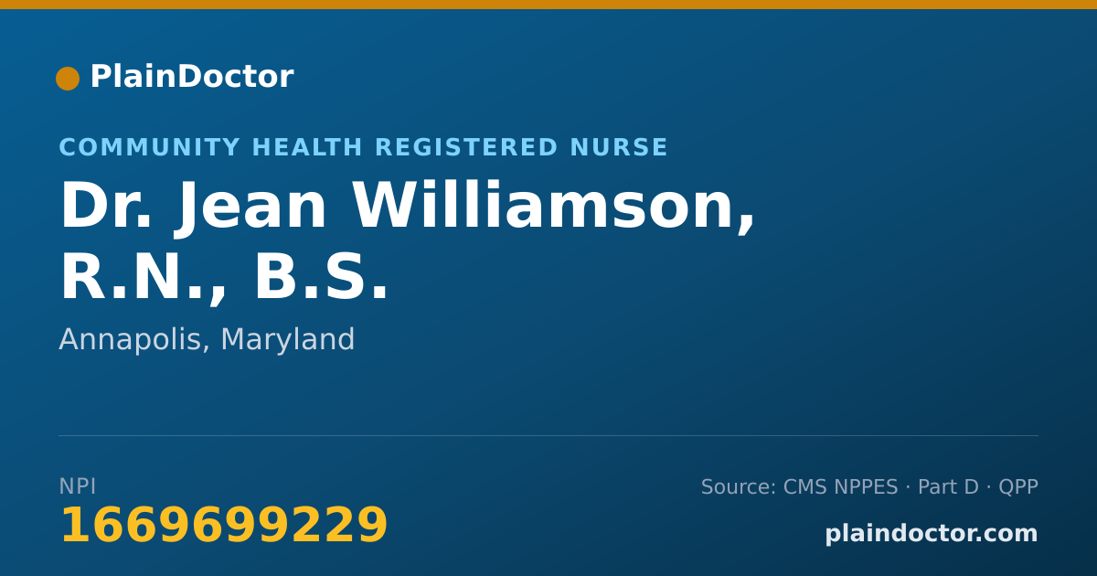 Shareable card for Jean Williamson, R.N., B.S. - Community Health Registered Nurse, Annapolis, MD