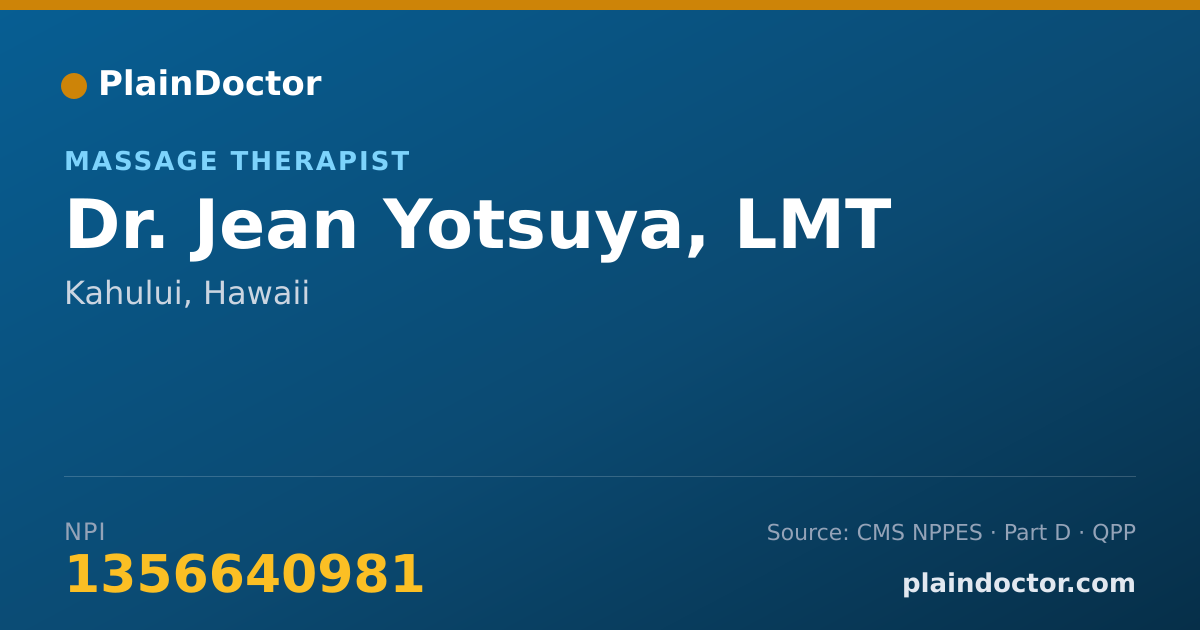 Shareable card for Jean Yotsuya, LMT - Massage Therapist, Kahului, HI
