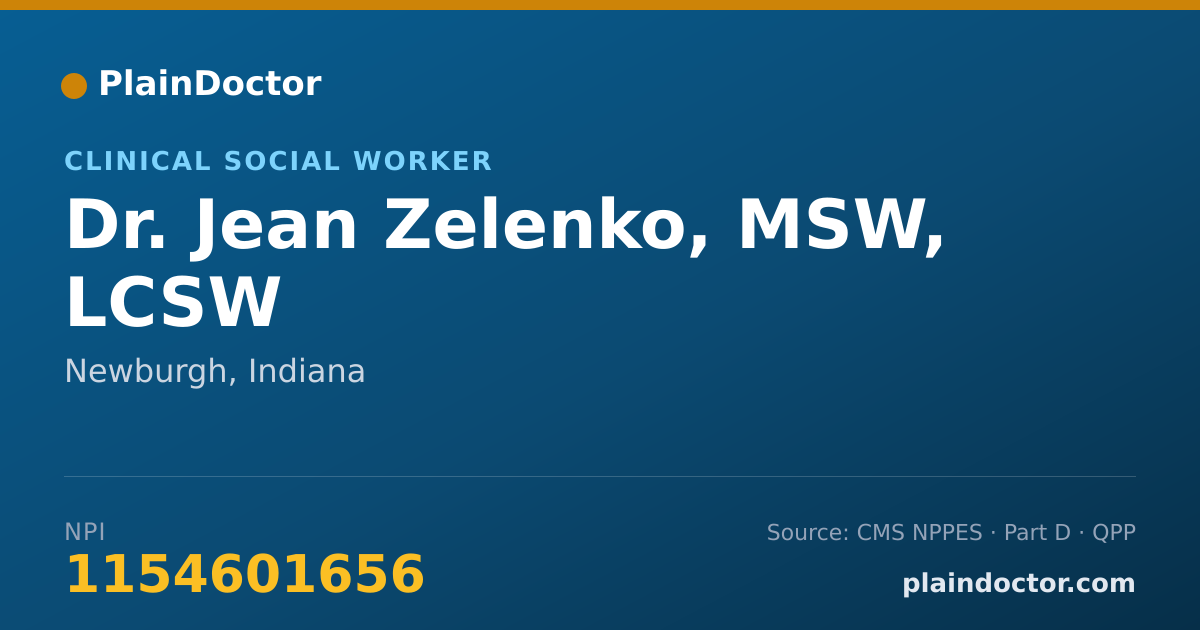 Shareable card for Jean Zelenko, MSW, LCSW - Clinical Social Worker, Newburgh, IN